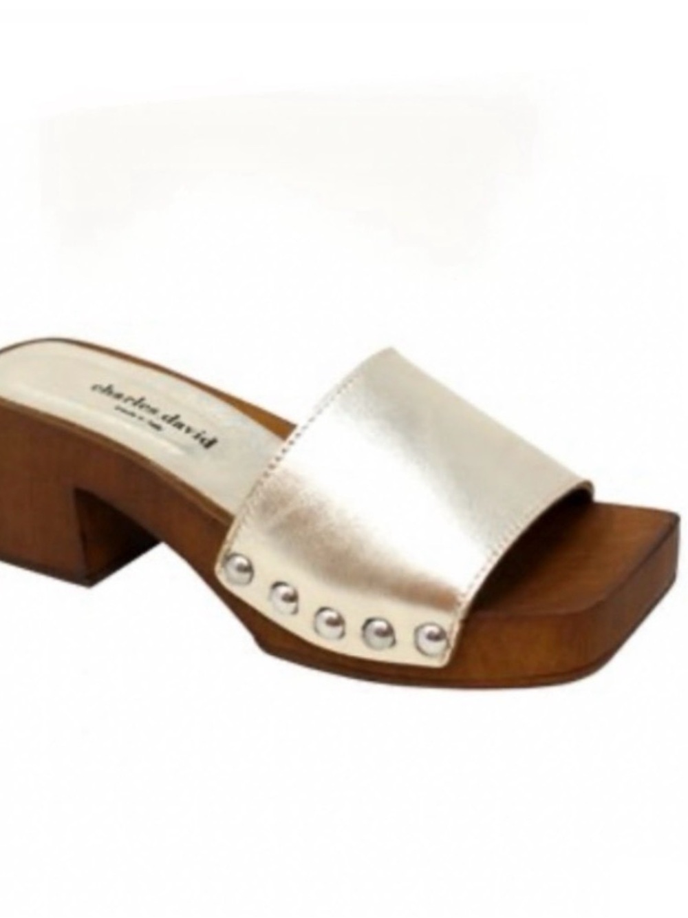 Charles David Gold Metallic Stud Block Heel Slide-9